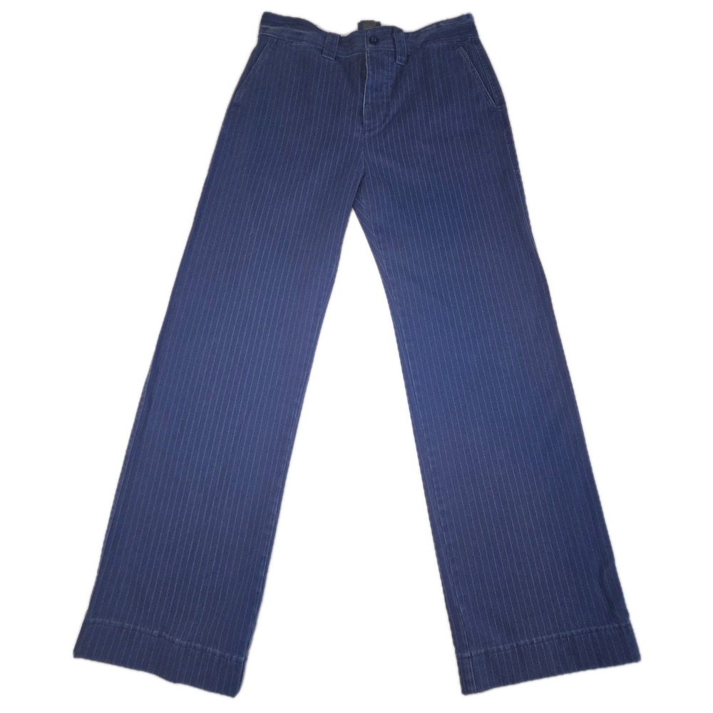RUGBY RALPH LAUREN Pants Women's 2 Blue White Cotton Pinstripe Nautical NEW